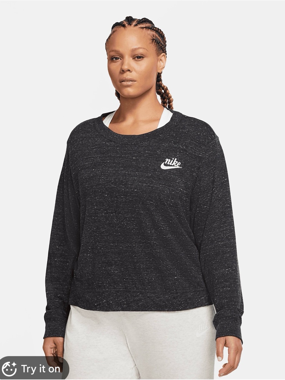 Nike Black Speckled Crewneck Long-Sleeve Top